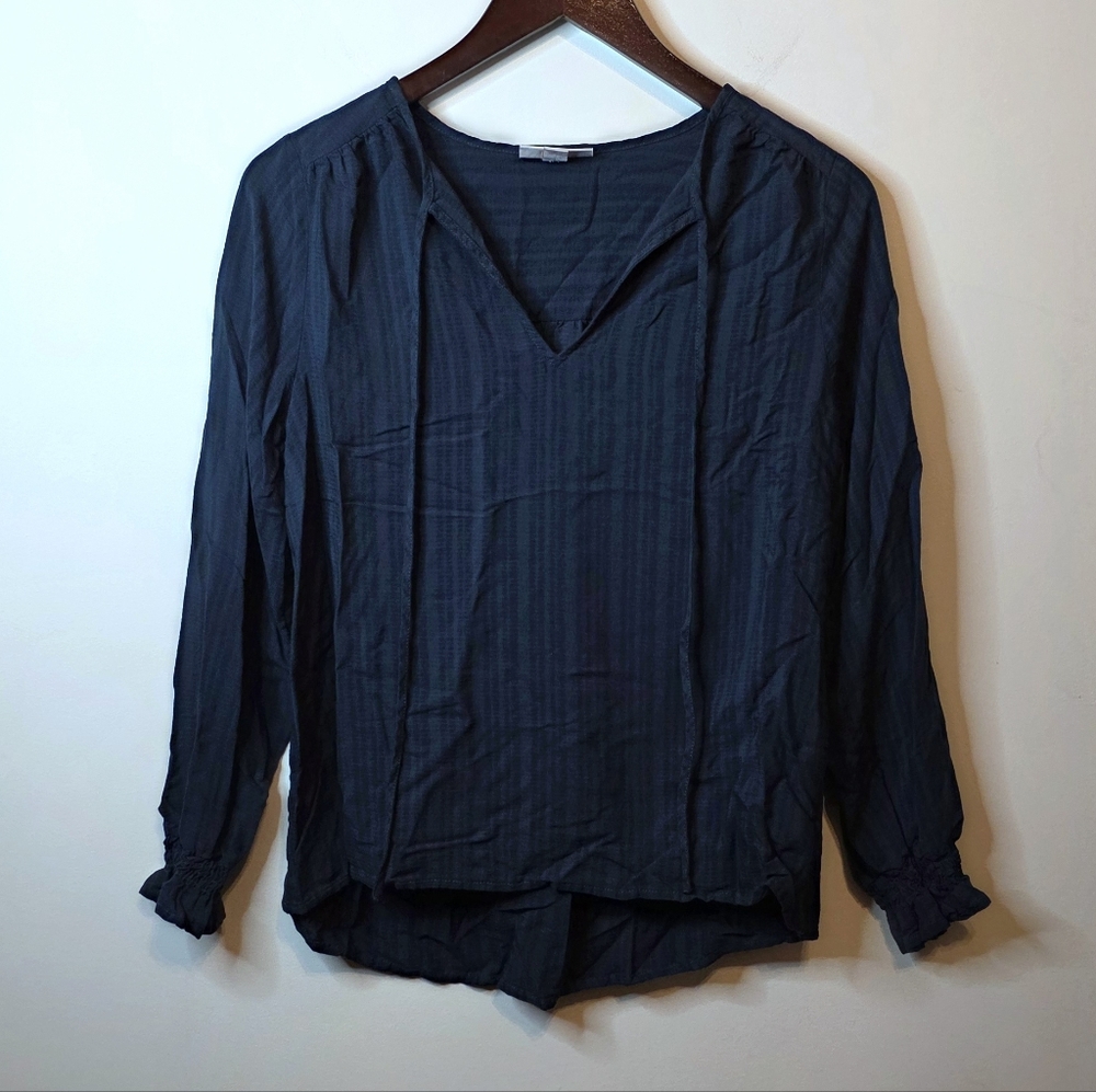 Knox Rose Navy Blue Boho Peasant V-Neck Tie Top Cottagecore Coastal Size Small